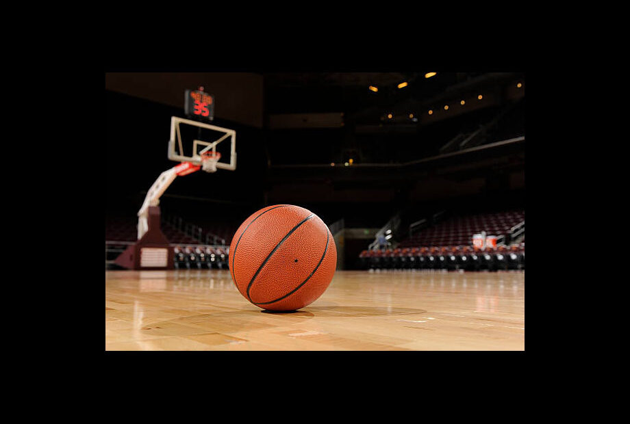 Basketball on a basketball court